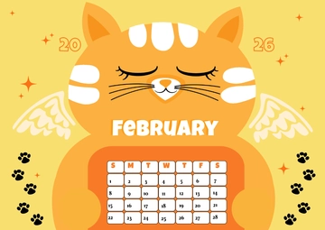 Free February 2026 Cat-Themed Calendar Template to Edit Online