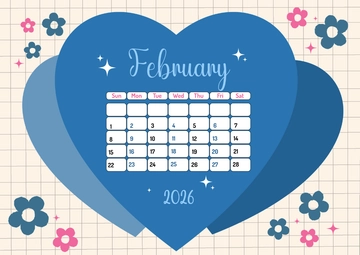Free Blue February 2026 Calendar Template to Edit Online
