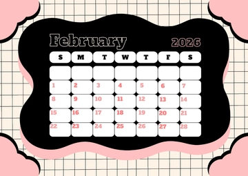 Free Black February 2026 Calendar Template to Edit Online