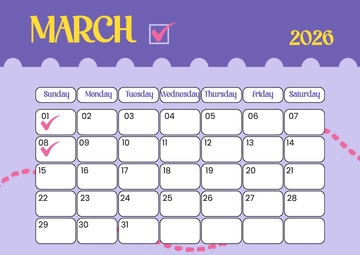 Free March 2026 Monthly Calendar Template to Edit Online