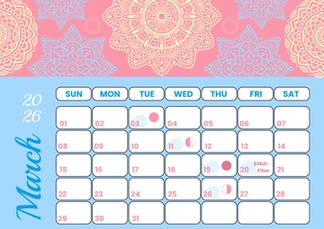 Free March 2026 Mandala Calendar Template to Edit Online