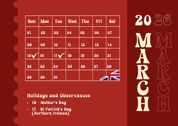 Free Simple March 2026 UK Calendar Template to Edit Online