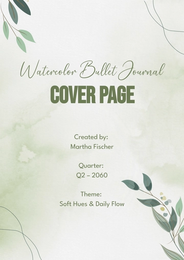 Free Watercolor Bullet Journal Cover Page Template to Edit Online