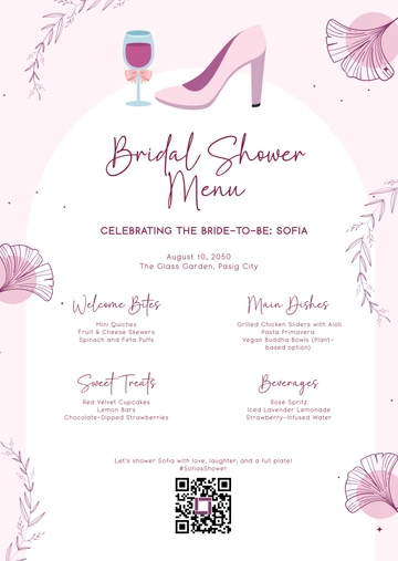 Free Creative Wedding Bridal Shower Menu Template to Edit Online
