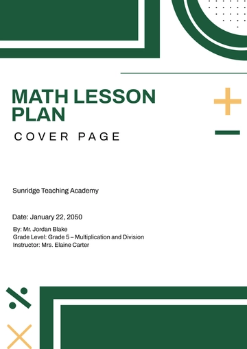 Free Math Lesson Plan Cover Page Template to Edit Online