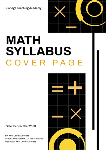 Free Math Syllabus Cover Page Template to Edit Online