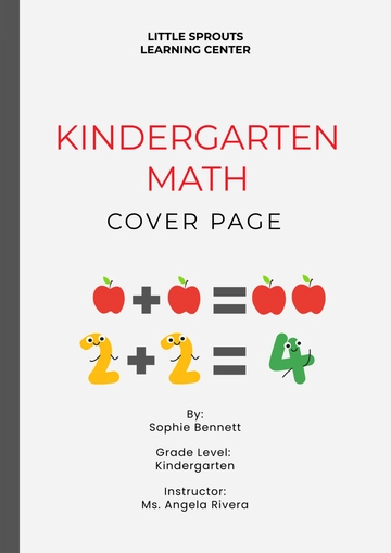 Free Colorful Kindergarten Math Cover Page Template to Edit Online