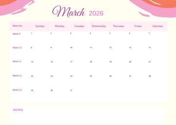 Free March 2026 Calendar with Week Numbers Template to Edit Online