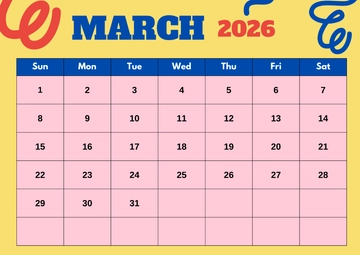 Free Large March 2026 Calendar Template to Edit Online