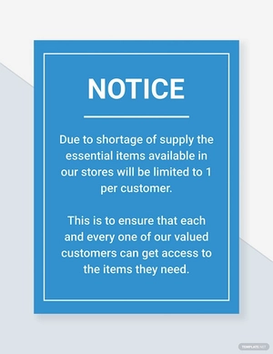 Notice: Essential Items Limited 1 Per Customer Sign Template