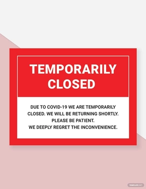 COVID-19 Temporarily Closed Sign Sample Template