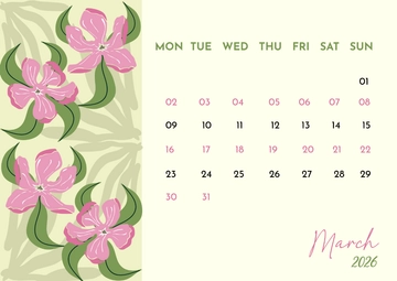 Free Floral March 2026 Calendar Template to Edit Online