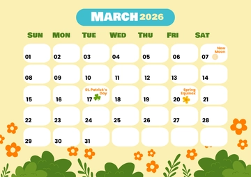 Free Botanical March 2026 Calendar Template to Edit Online
