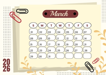 Free Aesthetic March 2026 Mini Calendar Template to Edit Online