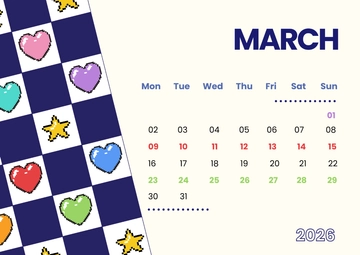 Free Colorful March 2026 Wall Calendar Template to Edit Online