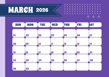 Free Modern March 2026 Calendar Template to Edit Online