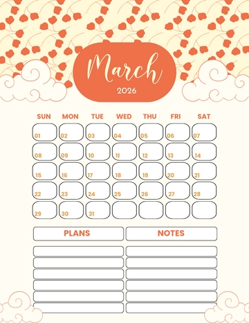 Free March 2026 Dream Calendar Template to Edit Online