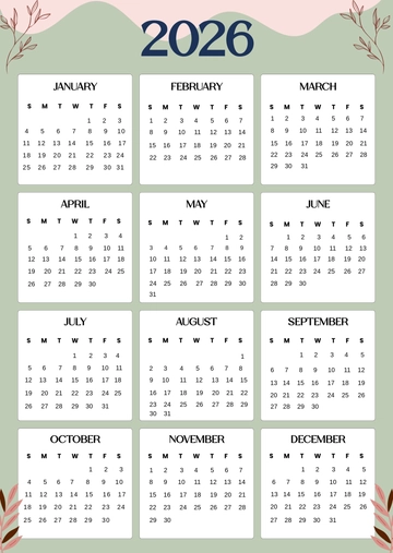 Free 2026 One-Page Calendar Template to Edit Online