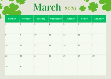 Free March 2026 St. Patrick's Calendar Template to Edit Online