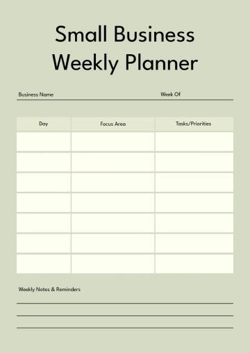 Free Small Business Weekly Planner Template to Edit Online