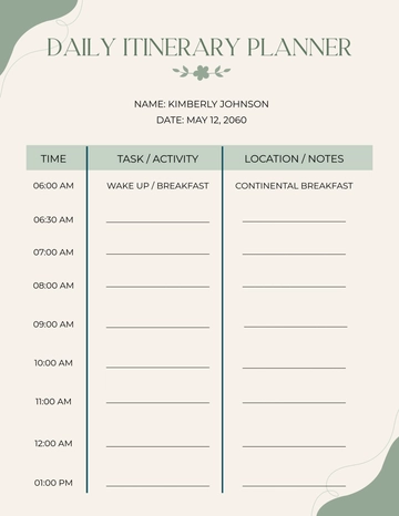 Free Daily Itinerary Planner Template to Edit Online