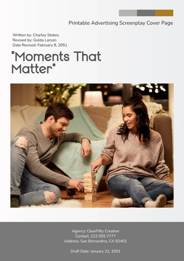 Free Printable Advertising Screenplay Cover Page Template to Edit Online