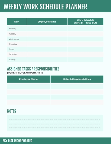 Free Weekly Work Schedule Planner Template to Edit Online