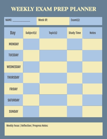 Free Weekly Exam Prep Planner Template to Edit Online