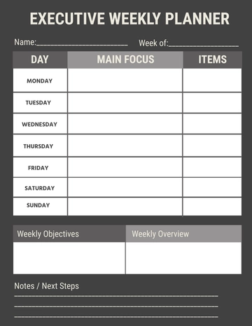 Free Executive Weekly Planner Template to Edit Online