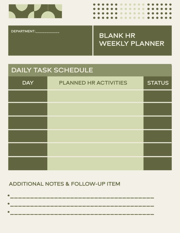 Free Blank HR Weekly Planner Template to Edit Online