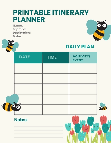 Printable Itinerary Planner Template