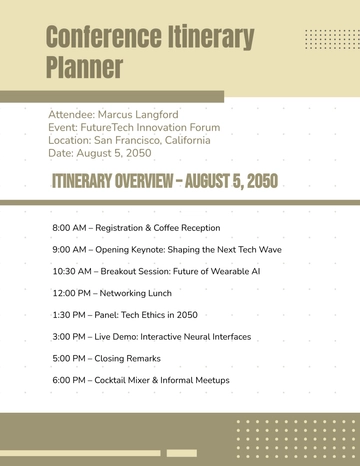 Free Conference Itinerary Planner Template to Edit Online