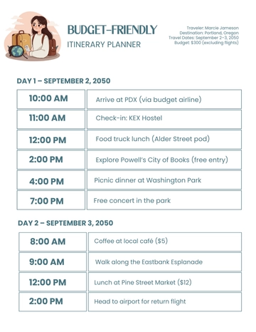 Free Budget-Friendly Itinerary Planner Template to Edit Online