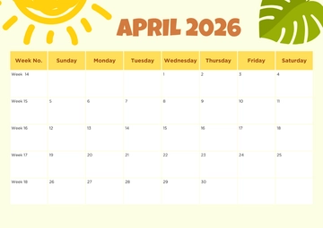 Free April 2026 Calendar with Week Numbers Template to Edit Online