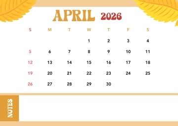 Free April 2026 Calendar with Notes Template to Edit Online