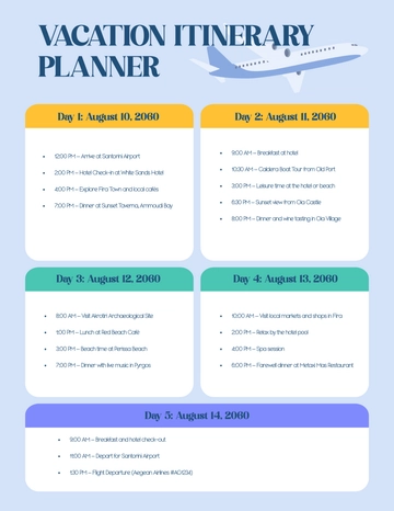 Free Vacation Itinerary Planner Template to Edit Online