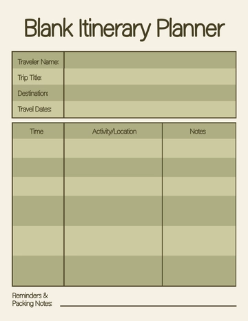 Free Blank Minimalist Itinerary Planner Template to Edit Online