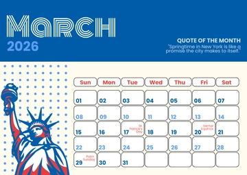 Free March 2026 Blue NYC Calendar Template to Edit Online
