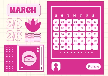 Free Pink March 2026 Calendar Template to Edit Online