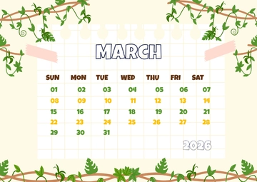 Free March 2026 Wall Calendar Template to Edit Online