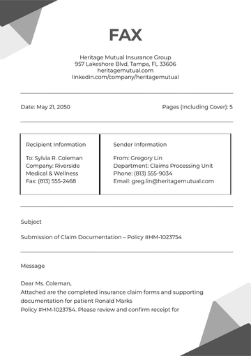 Free Insurance Fax Cover Page Template to Edit Online