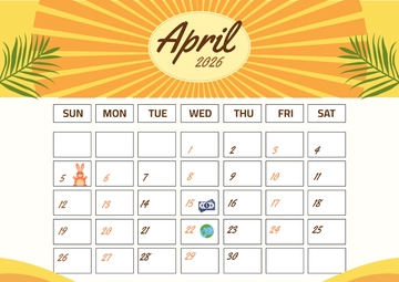 Free April 2026 Calendar with Holidays Template to Edit Online