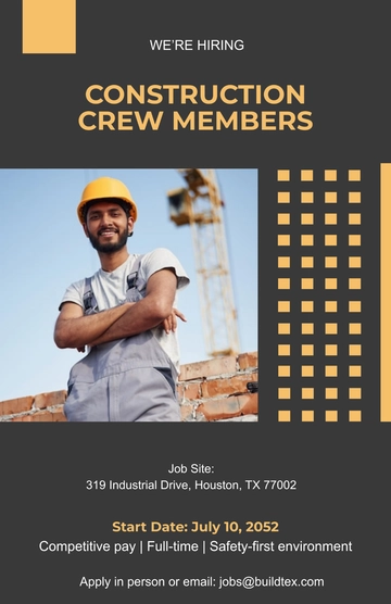 Free Construction Recruitment Poster Template to Edit Online