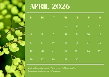 Free April 2026 Calendar with Quotes Template to Edit Online