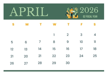 Free April 2026 Fiscal Calendar Template to Edit Online