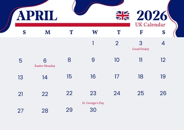 Free Aesthetic April 2026 UK Calendar Template to Edit Online