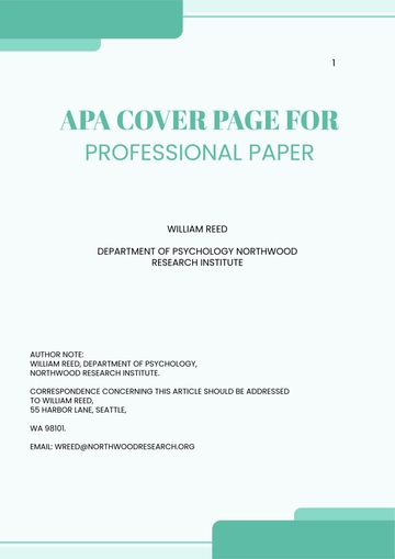 Free APA Cover Page for Professional Paper Template to Edit Online