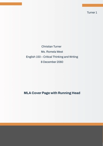 Free MLA Cover Page with Running Head Template to Edit Online