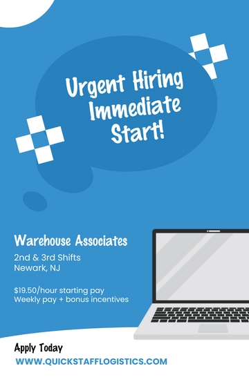 Free Sky Blue Urgent Hiring Recruitment  Poster Template to Edit Online