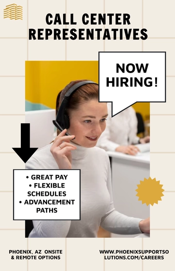 Free Call Center Recruitment Poster Template to Edit Online